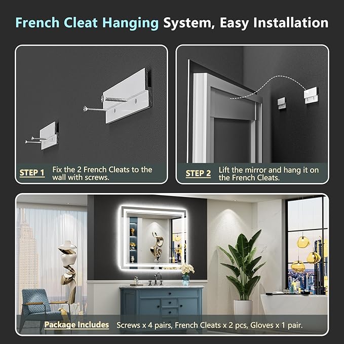 44x30 LED Bathroom Mirror with Lights, Backlit + Front Lit, Anti-Fog Lighted Vanity Mirror for Bathroom Wall with 3 Colors, Dimmable, Memory, Shatter-Proof Tempered Glass, Horizontal/Vertical