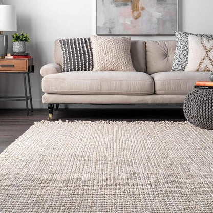 Nuloom Daniela Off-White, 9'6" x 13'6", Handmade, Jute, Tassel, Soft and Textured, High Traffic, Stain Resistant, Easy Clean, Durable Area Rug for Bedroom, Living Room, Dining Space, Foyer, Entryway