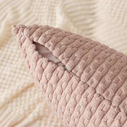 Kevin Textile 24x24 Pillow Covers 2 Packs Light Pink with Stripe Pattern Super Soft Corduroy Square Solid Cushion Cover Valentines Day Gifts for Couch Sofa Bedroom Living Room 60x60 cm