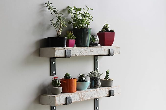 Urban Legacy Accent Shelves | Reclaimed Barn Plank | Set of 2 with Full Brackets (White Wash 30" x 7" x 2")