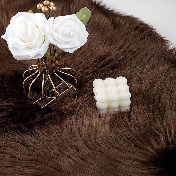 Faux Fur Small Rug 2 x 3 ft Coffee Shaggy Sheepskin Machine Washable Fuzzy Area Rug Super Soft Fluffy Plush Carpet for Bedroom Living Room Floor Nursery Kids Room Bedside Rug