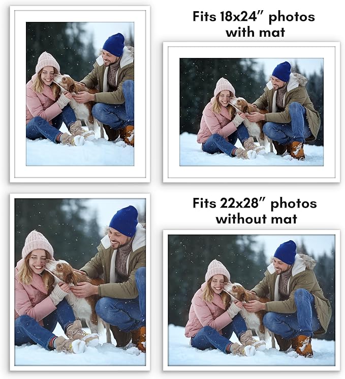 Americanflat 22x28 Poster Frame with Polished Plexiglass - Use as 18x24 Frame with Mat or Display 22x28 Photo Without Mat - Streamline Collection - Thin Border Picture Frames for Wall - White