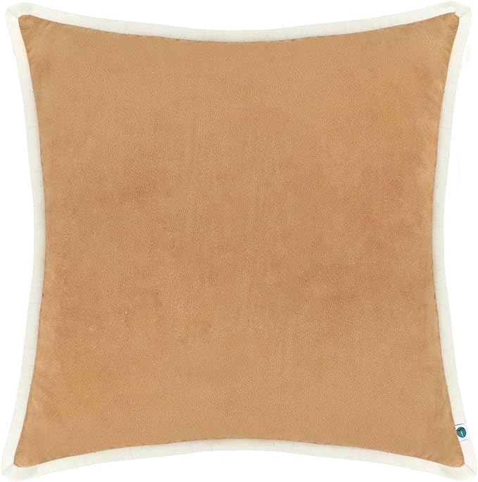 FINGERCRAFT Decorative Throw Pillow Cover Pack of 2 Soft Velvet Cushion Cover, Sofa and Bedroom Pillow Case 22" x 22" Beige