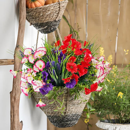 Artificial Silk Flowers for Outdoor Decoration,12 Bundles Faux Flowers Colorful Morning Glory with Eucalyptus Fake Plants Greenery UV Resistant for Outside Front Door Planter Porch Patio Yard