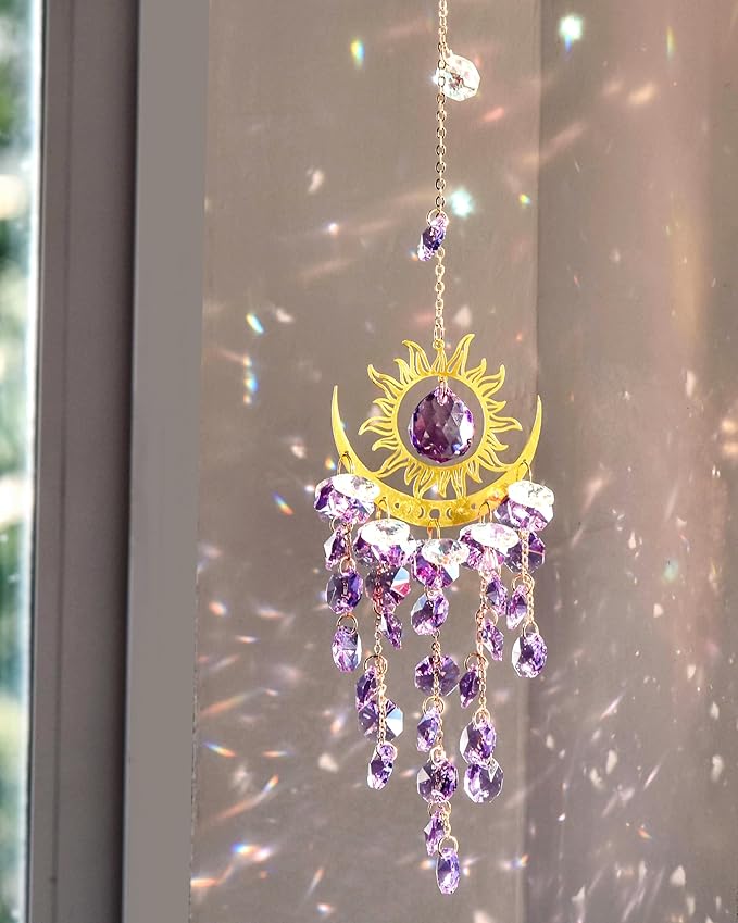 Prism Window Suncatcher Hanging Indoor Celestial Crystal Moon and Sun Catchers Rainbow Maker
