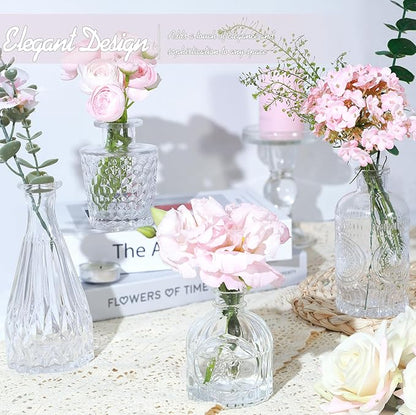 Glass Bud Vase Set of 5, Small Clear Flower Vases for Centerpieces in Bulk, Mini Vintage Vase for Wedding Decor, and Home Table Décor