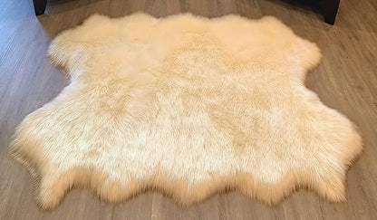 LAMBZY Faux Sheepskin Super Soft Hypoallergenic Silky Shag Rug for Living Room, Kids Room, Sofa (Quarto 4 Pelts 4'x6', Cream)