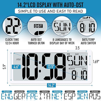 4.6" Numbers Display Built-in Rechargeable Power 15" Atomic White Wall Clock -Night Display-Never Needs Setting!-Easy to Read Numbers-Never Need Replace Battery