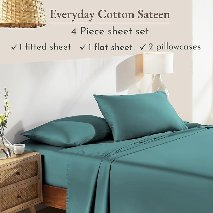 California Design Den Natural 100% Cotton Bed Sheets Full Size Bed Set with Deep Pockets - Soft Sateen Weave, Durable Sheets Teal (Deep Tone)
