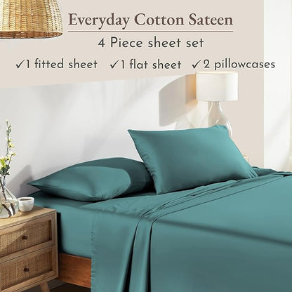 California Design Den Deep Pocket King Sheet Set - Natural 100% Cotton Sheets King Size, Soft Sateen Weave, Breathable and Durable Bedding Set Teal (Deep Tone)