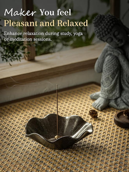 6 Inch Incense Holder with 3 Copper Incense Sockets Lotus Incense Holder for Sticks Modern Insence-Stick Holder for Meditation, Yoga, SPA, Home Decor, Black