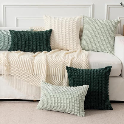 Kevin Textile Christmas Decorative Pillow Covers Set of 2 Striped Plush Corduroy Pillows Pillowcases Boho Home Decor Cushion Covers for Couch Sofa Bed Living Room 18x18 Inch, Army Green