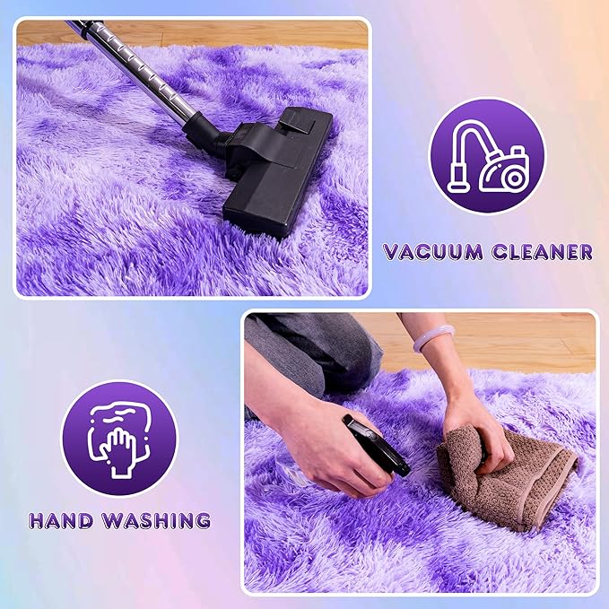 Fluffy Runner Rugs for Bedroom Hallways, 2x6 Runners for Hallways Fluffy Throw Area Rug Non Slip for Bedside Dorm, Shag Rugs for Girls Boys Bedroom, Floor Carpet Runner for Kids Dorm, Tie-Dyed Purple