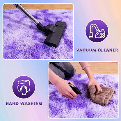 Small Rugs for Bedroom, Fuzzy Throw Rug for Living Room Dorm, Soft Fluffy Bedroom Rug, Non Slip Shag Rugs, Modern Indoor Home Decor Aesthetic, 2x3 Feet, Tie-Dyed Purple