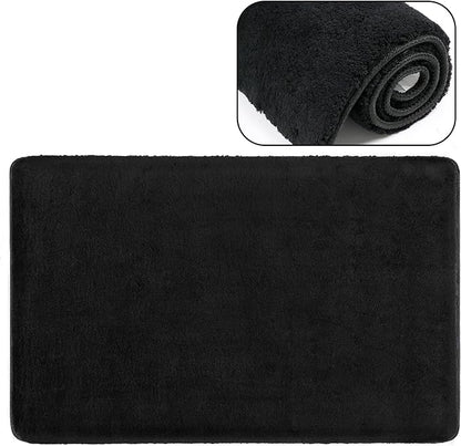 PURE ERA Carpet Stair Tread Landing Mat Area Rug Ultra Plush Shag Soft Non Slip Skid Resistant Tape Free Indoor Doormat Washable Reusable Black 2' X 3'