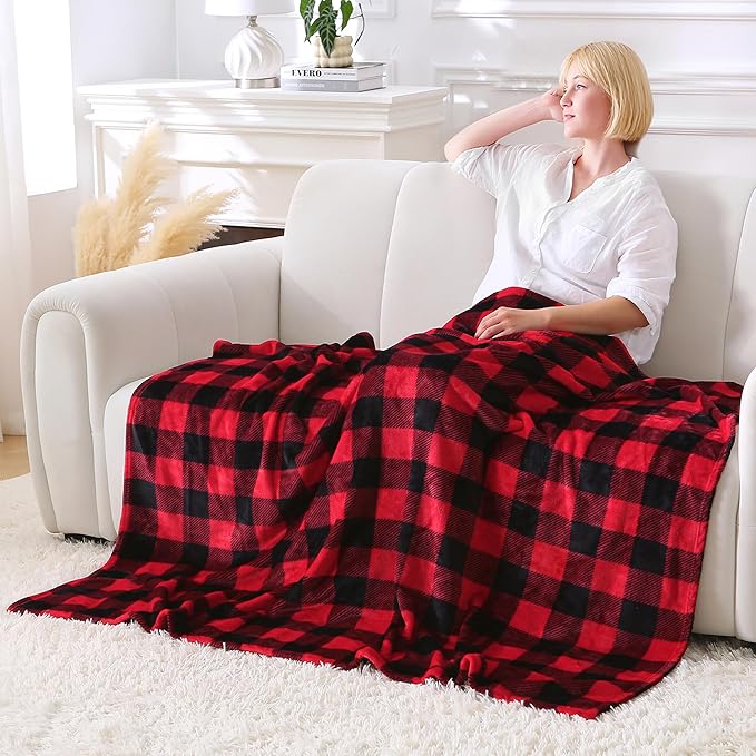 Viviland Checkered Blanket Queen Size Blanket - Soft Fuzzy Cozy Buffalo Plaid Queen for Bed, 90x90 inches