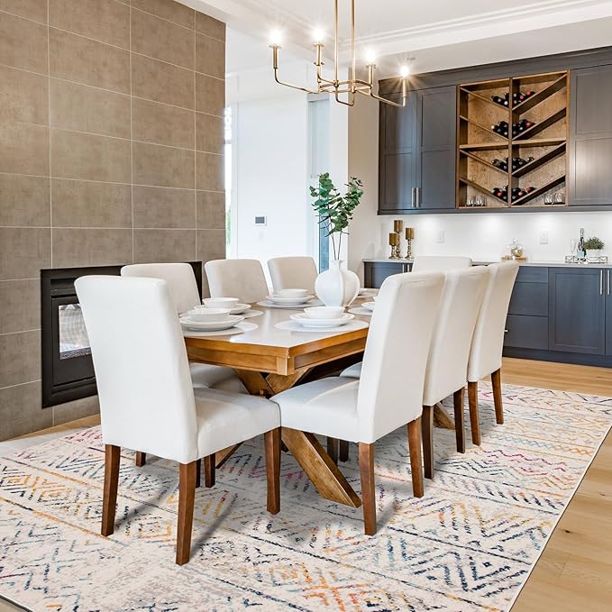 Rugshop Geometric Boho Large Area Rug – Multi Tribal Pattern, Perfect for Living Room, Dining Room, Office, 8x10