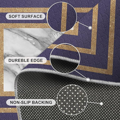 Retro Marble Rug Purple Marble Area Rug Gilded Light Luxury Geometric Carpet Rectangular Striped Geometric Rugs for Bedroom Dining Room 4x6ft