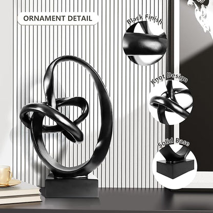 Knot Sculptures, Modern Coffee Table Statues, Abstract Center Piece for Home Office, Dining Living Room Desk Decor, Bookends, 15.5 x 10.5 inch, Black