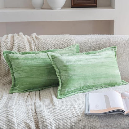 Neelvin Set of 2 Velvet Decorative Throw Pillow Covers 12x20 Inch Green Modern Luxury Cushion Covers Textured Pillow Cases for Living Room Home Decor Couch Sofa