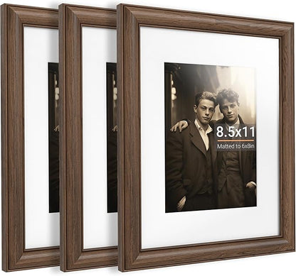 Heimlove 8.5x11 Picture Frame,Natural Solid Walnut Wood Frame Matted to 6x8 with Tempered Glass,8.5"x11" Handcrafted Diploma Document Frames Frame Vertical or Horizontal Wall Hanging Display,3 Pack