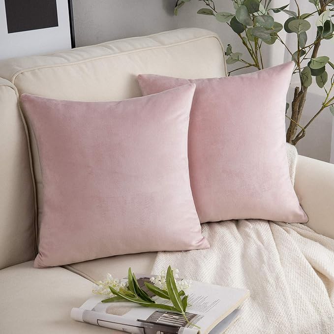 Phantoscope Pack of 2 Velvet Decorative Throw Decorative Pillow Cover Soft Solid Square Cushion Case for Couch Light Pink 20 x 20 inches 50 x 50 cm