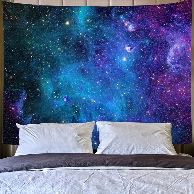 Lahasbja Galaxy Tapestry Blue Starry Sky Universe Space Tapestries Wall Hanging Mysterious Nebula Stars Backdrop for Living Room Dorm