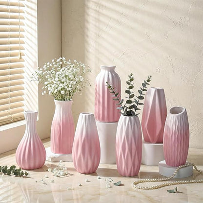 BEAHOT Ceramic Bud Vases Set of 16 – Gradient Pink and White Mini Vases for Centerpieces and Table Decor – Ideal White Bud Jars for Weddings, Boho Home Style, and Gift Ideas
