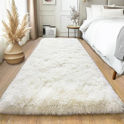 Fluffy Runner Rugs for Bedroom Hallways, 2x6 Runners for Hallways Fluffy Shag Throw Area Rug Non Slip for Bedside Dorm, Shag Rugs for Girls Boys Bedroom, Floor Carpet Runner for Kids Dorm, Cream White