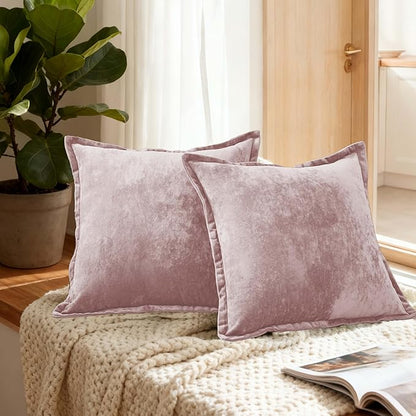 20x20 Throw Pillow Covers Set of 2 Velevt Square Cushion Cover Decorative Solid Pillowcases for Sofa Bed Chair Decor,Pink