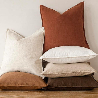 Foindtower Pack of 2, Decorative Linen Soild Throw Pillow Covers Soft Accent Cushion Case Farmhouse Neutral Pillowcase for Chair Couch Sofa Bedroom Living Room Home Decor 18 x 18 Inch Fall Rust Orange