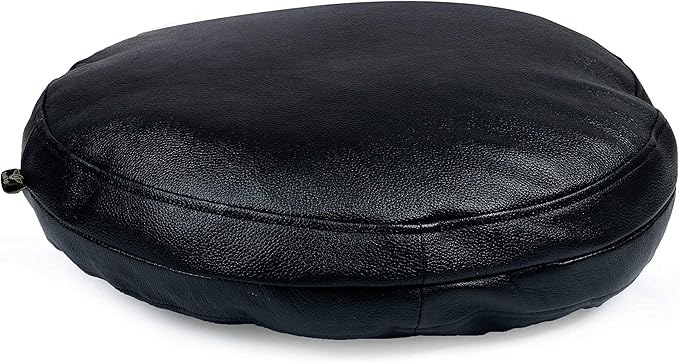 Lambskin Round Leather Pillow Cover - Sofa Cushion Case - Decorative Circular Cushion Throw Covers for Living Room & Bedroom, Black Grain - Diameter 14 Inch