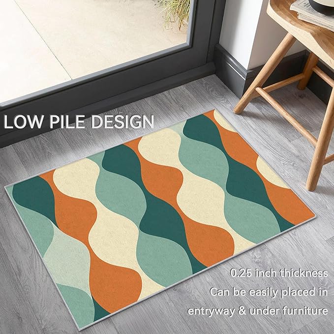 Mid Century Rug Orange - Mid Century Contemporary Area Rug, 6x8 Rug, Abstract Colorful Geometric Rug & Home Decor, Retro Wave Carpet & Room Decor, Washable Non Slip Anti Skid Rugs