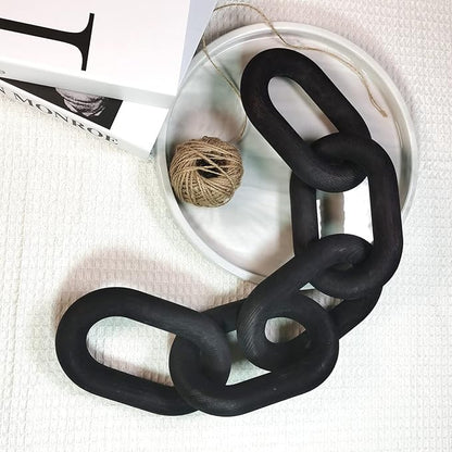 Decor Wood Knot, Home Shelf Decor, Wood Chain 3 Link Decor, Hand Carved Home Decorations for Living Room, Farmhouse Coffee Table Decor (5-Ring Black)