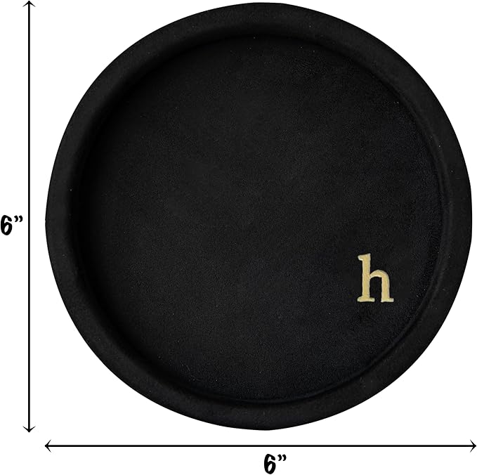COLLECTIVE HOME - Velvet Jewelry Tray, 6" Monogrammed Jewelry Dish, Smooth Velour Display Dish for Rings, Earrings, Necklaces, Makeup, Personalized Gifts for Women (Black-h)