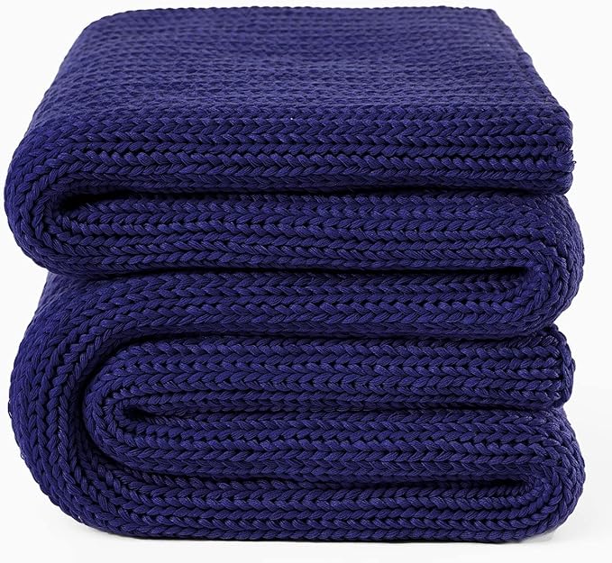 Guohaoi Knitted Weighted Blanket for Adults (Blue 48"x72" 10lbs) No Beads Cooling Throw Blanket for Hot Sleepers, Home Decor Breathable Chunky Knit Heavy Blanket Use on Full Size Bed