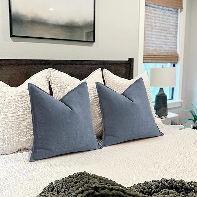 ZWJD Dusty Blue Pillow Covers 24x24 Inch Set of 2 Chenille Throw Pillow Covers with Elegant Design Soft and Luxurious Decorative Throw Pillows for Couch, Bed, and Home Decor(Dusty Blue)