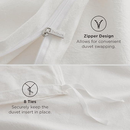 Bedsure 100% Washed Cotton Duvet Cover Oversized King - Natural White Minimalist Cotton Duvet Cover Linen Like - GentleSoft™ Plain Simple Bedding (Natural White, Oversized King, 120"x98")