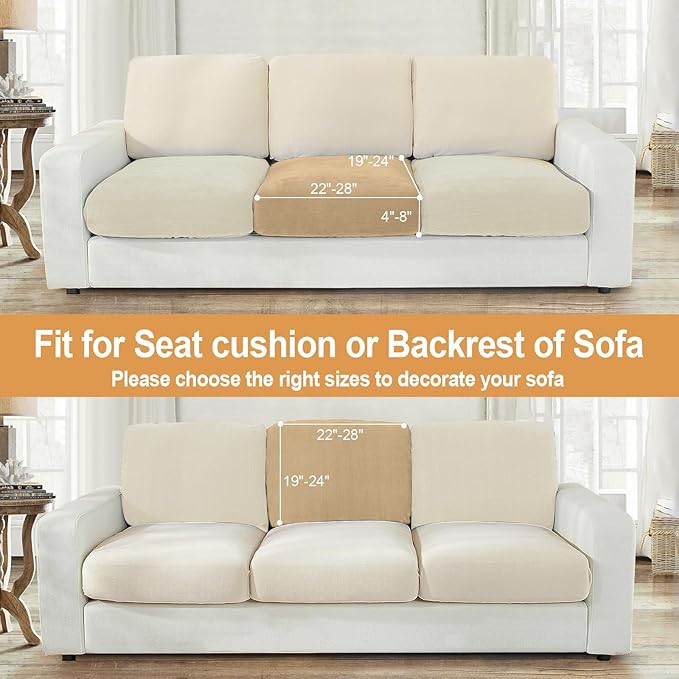 NAISI Couch Cushion Covers 1 Piece Velvet Stretch Sofa Seat Covers or Backrest Covers Soft Individual Couch Covers for Sectional Sofa(1 PC for Seat Cushion or Backrest,Camel)
