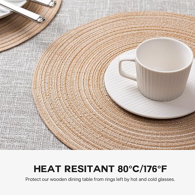 Round Placemats Set of 4 Woven Placemats Washable Braided Table Mats for Dining Table Heat Resistant Non-Slip Circle Place Mats(Beige)