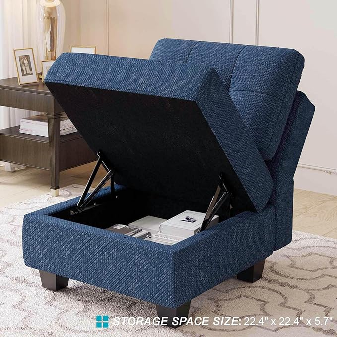 Belffin Middle Module Seat for Modular Sofa Sectional Couch with Storage Accent Armless Sofa Chair Modern Fabric Blue