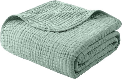 Yoofoss Muslin Blanket 100% Organic Cotton Large Twin Size 60" x 80" for Bed Couch Summer Gauze Blanket for Adults Lightweight and Breathable Dark Green