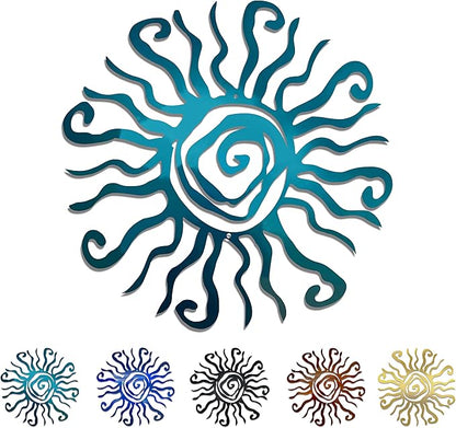 Riverside Designs Wacky Sun Metal Wall Art Indoor/Outdoor Decor - 12" Teal Rust Proof Wall Sculpture - Made in USA - Ideal for Bedroom, Garden, Home, Patio and Farmhouse