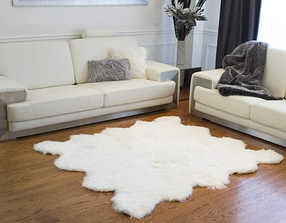 Luxe Gordon Faux Fur Rug with Soft and Fluffy Pile | Machine Washable Living Room Rug with Anti-Slip Backing | Cruelty-Free Area Rugs for Office or Bedroom, White, 6 ft x 6 ft