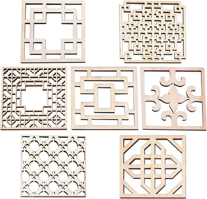 GORGECRAFT 14PCS 7 Sets Wooden Carved Onlay Appliques Carving Decal Corner Craft Unpainted Furniture Home Window Decoration Wood Carving Decal for Dresser Bed Door Cabinet Wardrobe Ceiling 2.5"x2.5"