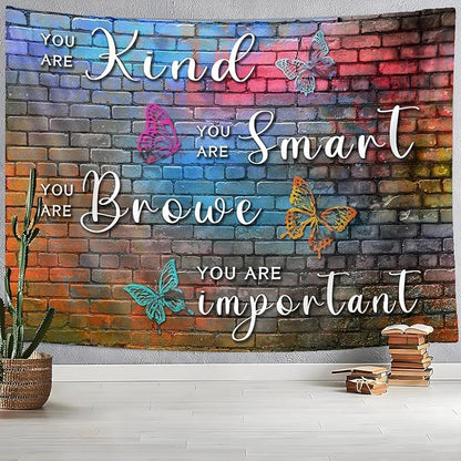 DYNH Colorful Mental Health Tapestry,Hip Hop Disco Graffiti Rainbow Wall Hanging,Inspirational Wall Blanket Decor for Counseling Therapy Office Bedroom,60x40In