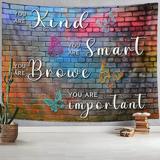 DYNH Colorful Mental Health Tapestry,Hip Hop Disco Graffiti Rainbow Wall Hanging,Inspirational Wall Blanket Decor for Counseling Therapy Office Bedroom,80x60In
