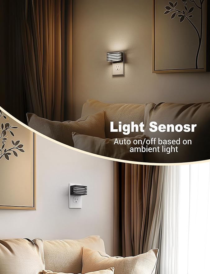 JandCase LED Night Light, [2 Pack] Night Lights Plug into Wall with Dusk to Dawn Sensor, Dimmable Plug in Night Light, Adjustable Brightness, 5000K Daylight White Nightlight for Bathroom Hallway