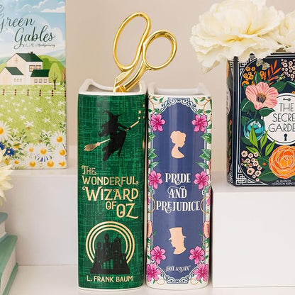 Steel Mill & Co Original Large Book-Shaped Decorative Vase, Ceramic Vases for Home Decor, Cute Bookshelf Decor, Unique Vase for Book Lovers, The Wonderful Wizard of Oz