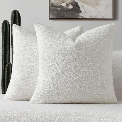 FUTEI Christmas Pack of 2 White Decorative Throw Pillow Covers 22x22 Inch Soft Cozy Solid Boucle Textured Cushion Case,Modern Home Decor for Couch Bed Living Room